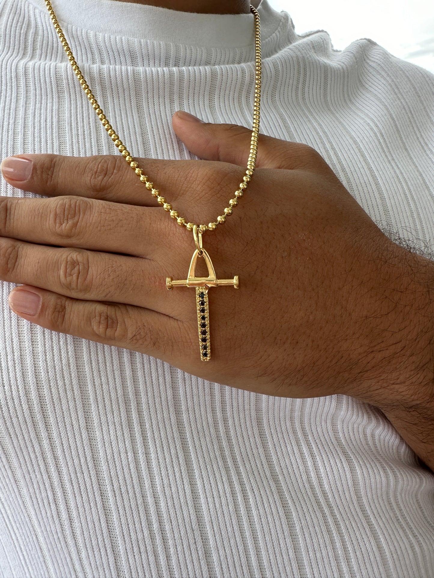 Cadena Militar 60cm + Colgante Cruz Péndulo Circonia Negra