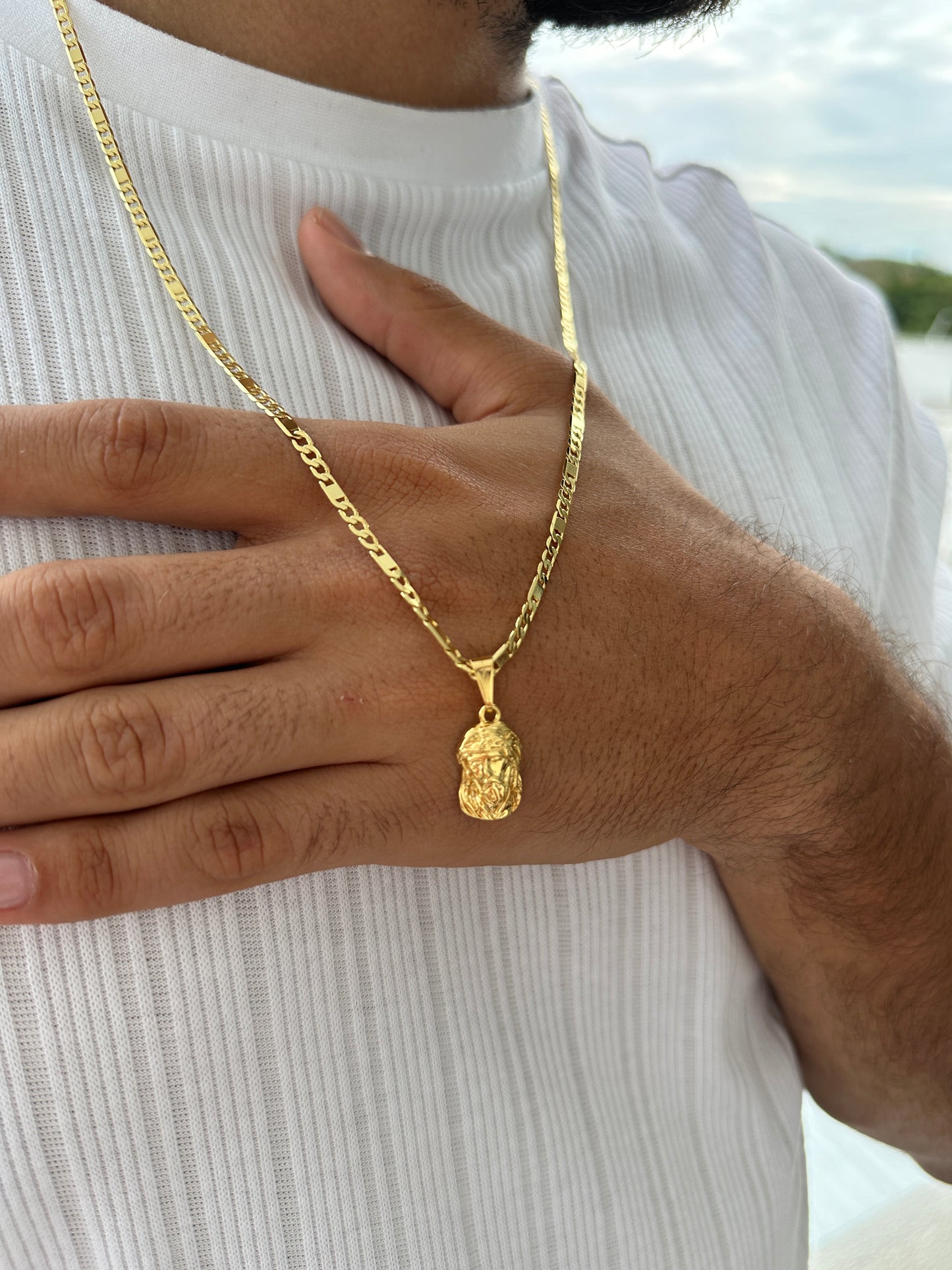 Cadena Escalera y Cubana 60cm + Colgante Rostro Tallado