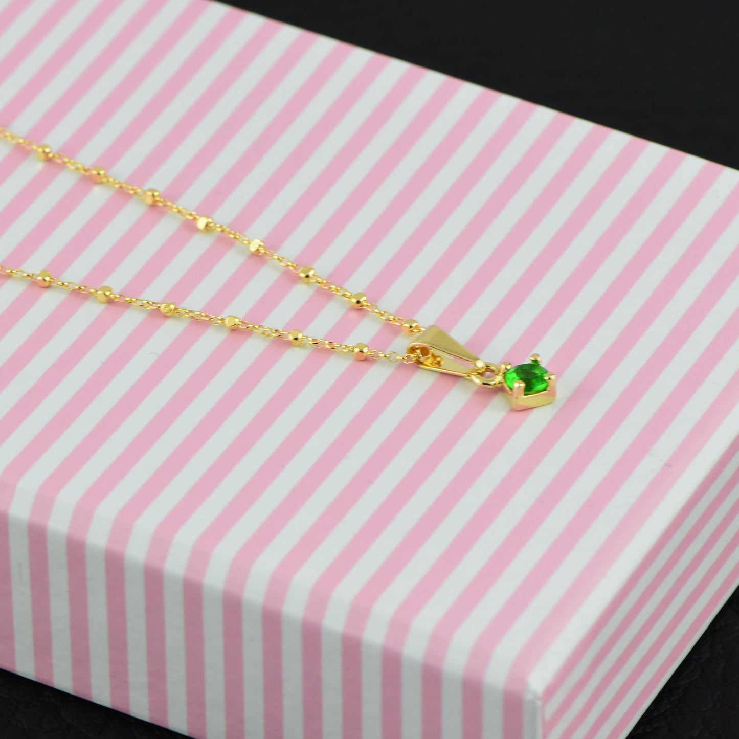 Cadena Bolas Strey 45 cms+ Colgante Circon Verde