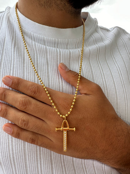 Cadena Militar 60cm + Colgante Cruz Péndulo Circonia Negra