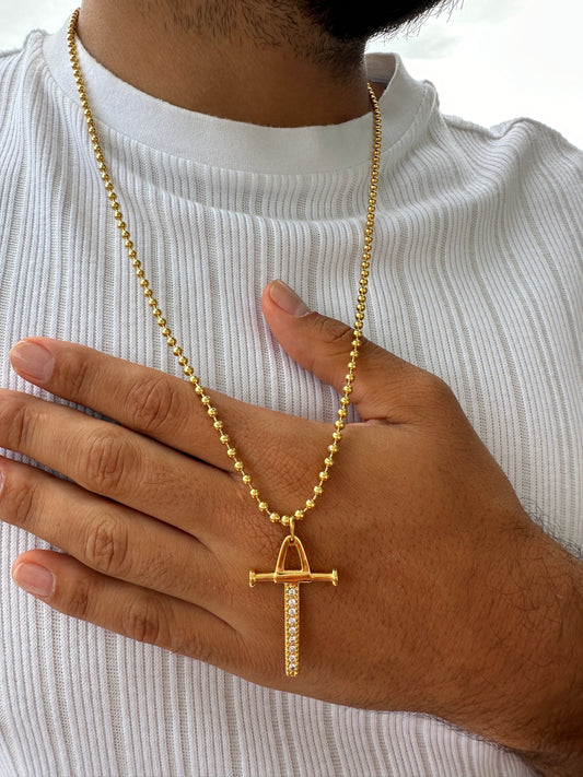 Cadena Militar 60cm + Colgante Cruz Péndulo Circonia Negra