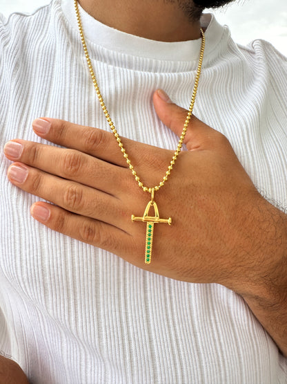 Cadena Militar 60cm + Colgante Cruz Péndulo Circonia Negra