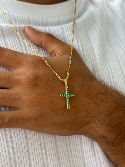 Cadena Singapur 60cm + Colgante Cruz Piedras