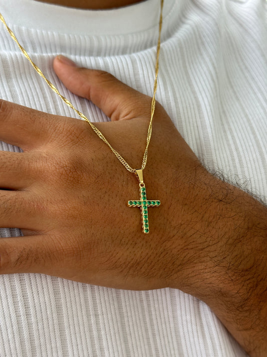 Cadena Singapur 60cm + Colgante Cruz Piedras