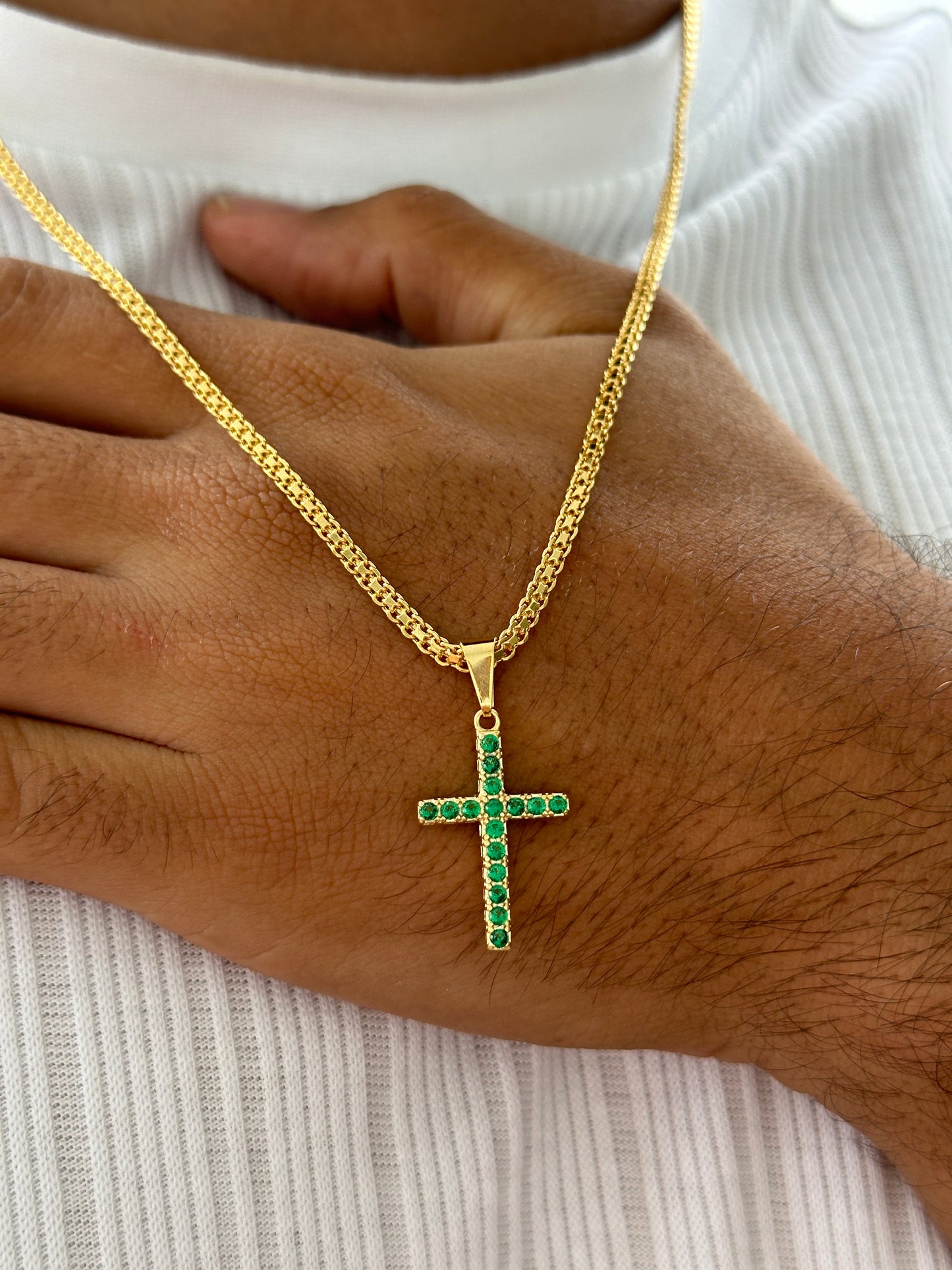 Cadena Chinesca 60cm + Colgante Cruz Piedras