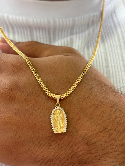 Cadena Chinesca 60cm + Colgante Virgen y Circonias