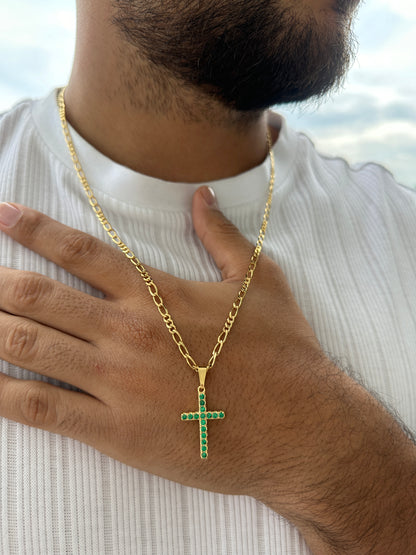 Cadena 3x3 3mm 60cm + Colgante Cruz Piedras