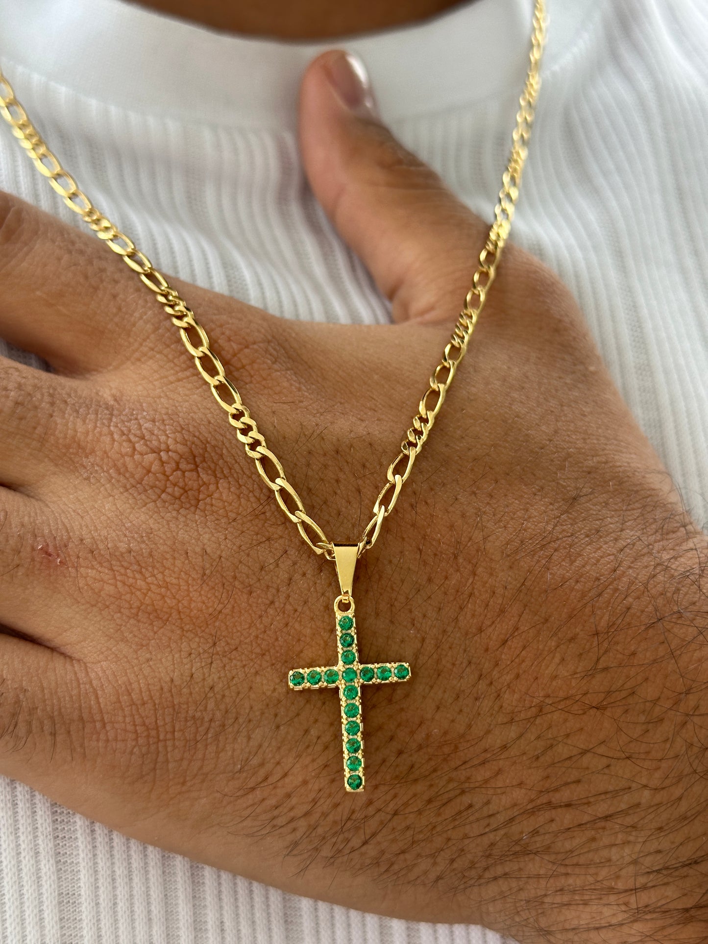 Cadena 3x3 3mm 60cm + Colgante Cruz Piedras