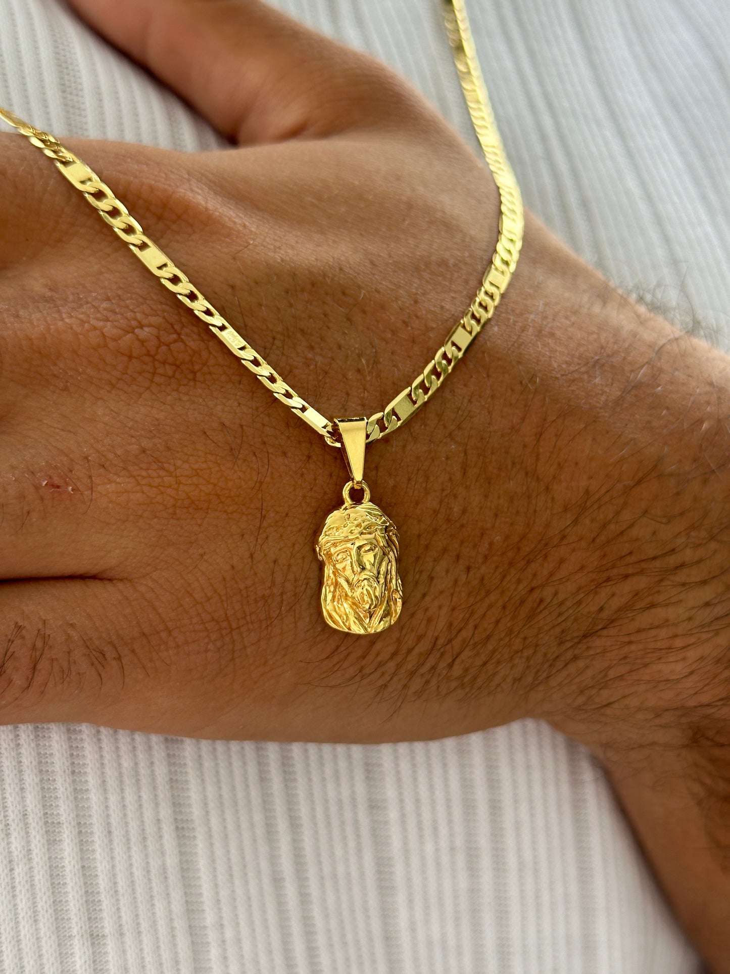 Cadena Escalera y Cubana 60cm + Colgante Rostro Tallado
