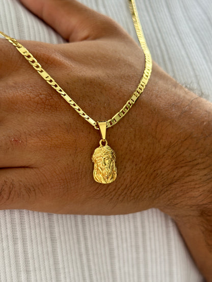 Cadena Escalera y Cubana 60cm + Colgante Rostro Tallado