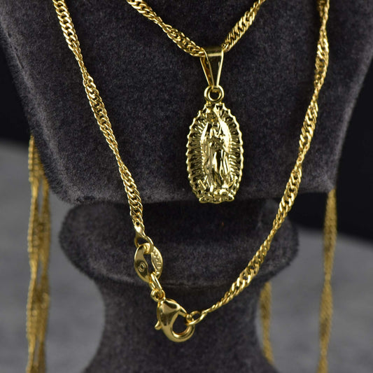 Cadena Singapur + Colgante Virgen Guadalupe Tallada