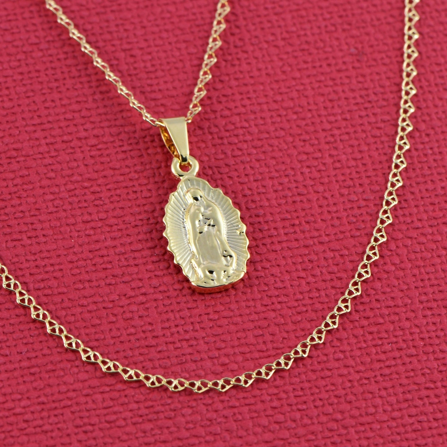 Cadena Eslabón Corazón 45 cm + Colgante Virgen Guadalupe