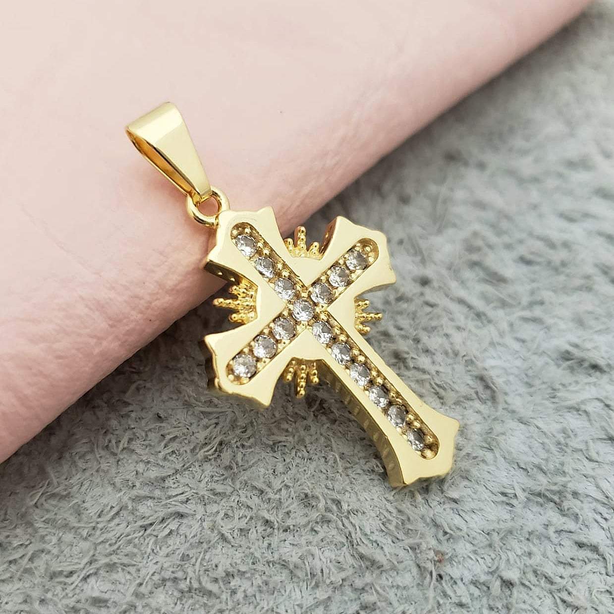 Cadena China + Colgante Cruz Sagrada Circonia